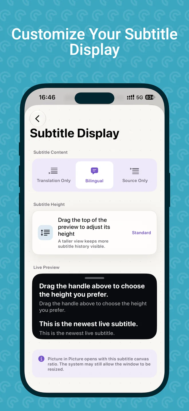 TransFloat subtitle display settings with content and subtitle height controls