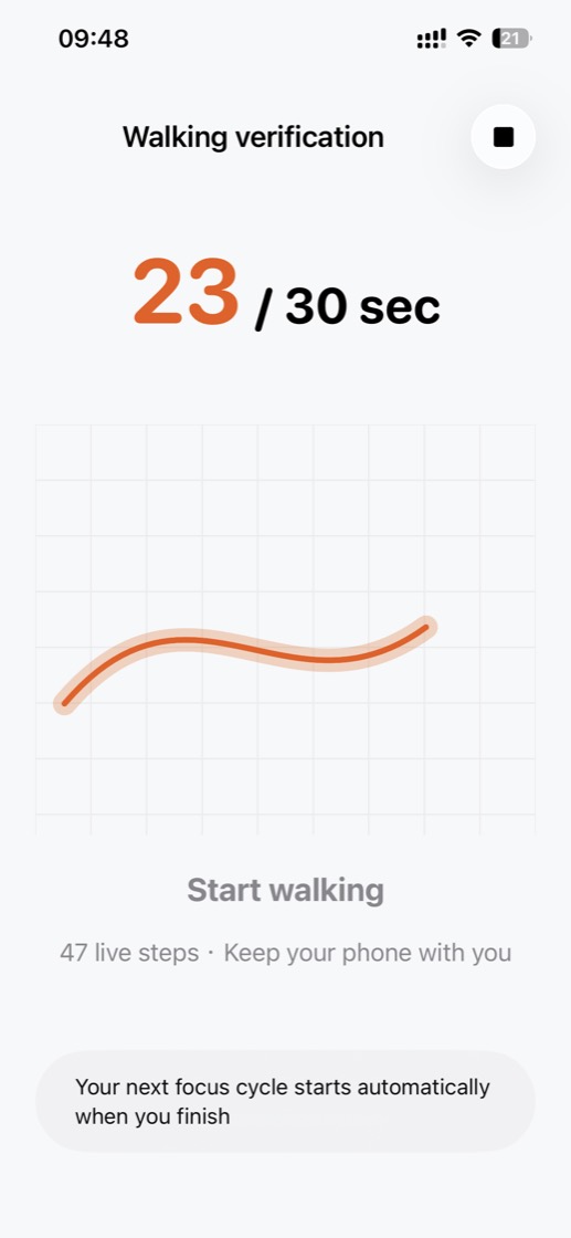 Walking verification — live step count